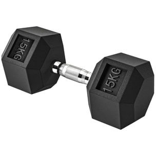 Haltère courte poids 15 Kg - entraînement musculaire & haltérophilie - acier caoutchouc noir
