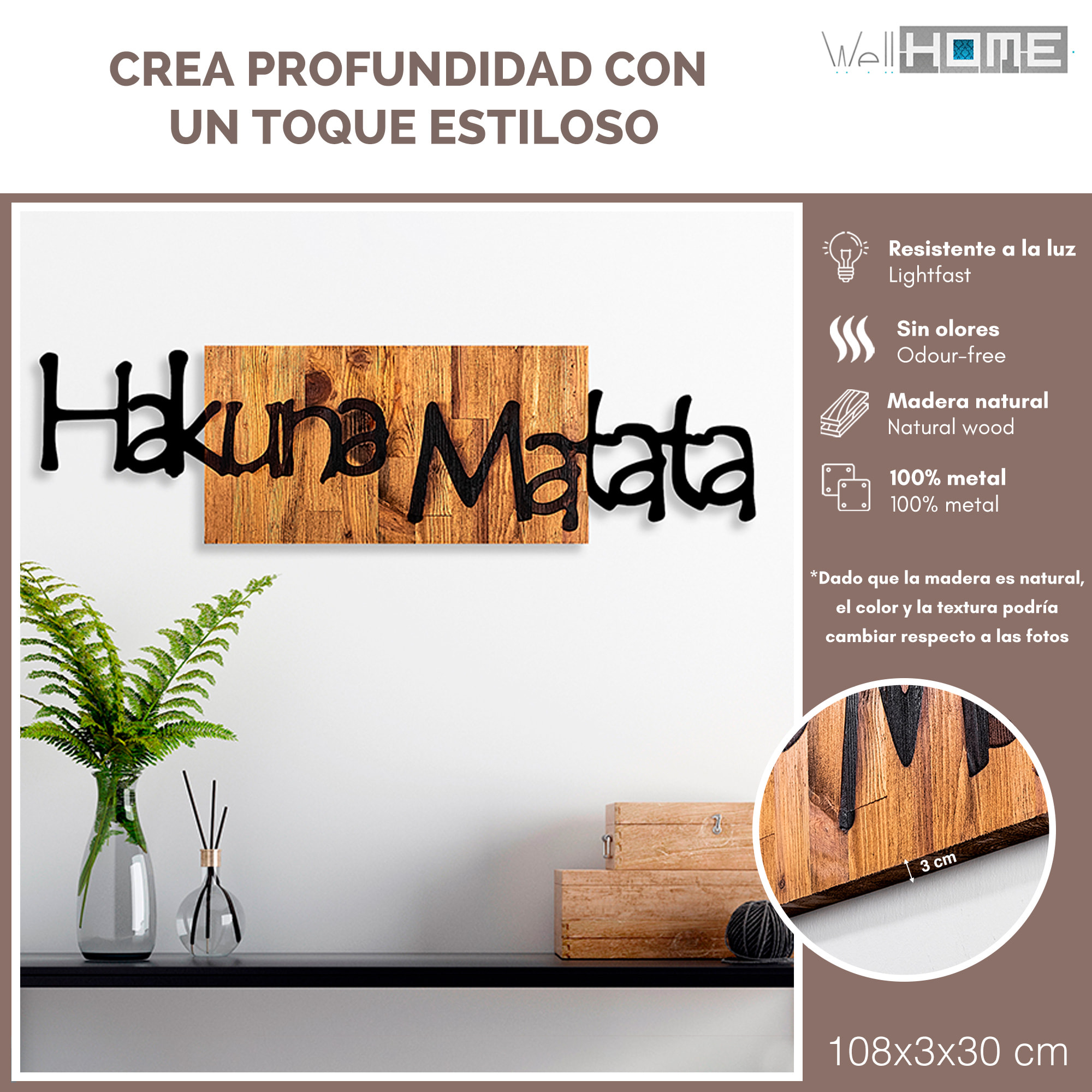 Decoración mural de madera y metal WELL HOME