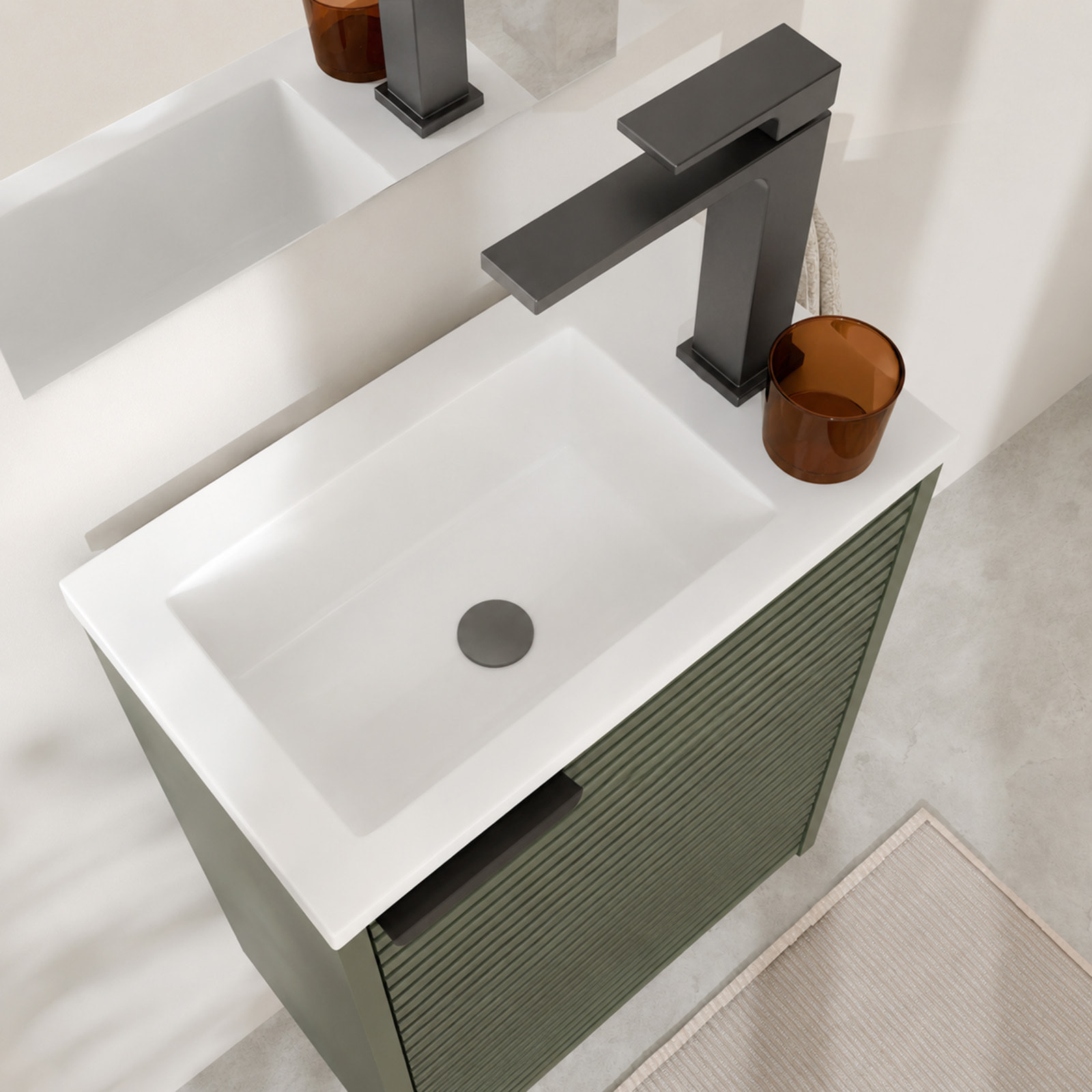 Ensemble Meuble Lave Mains Cranté Vert et Noir 40x50x22 cm - Vasque et Miroir - MALO