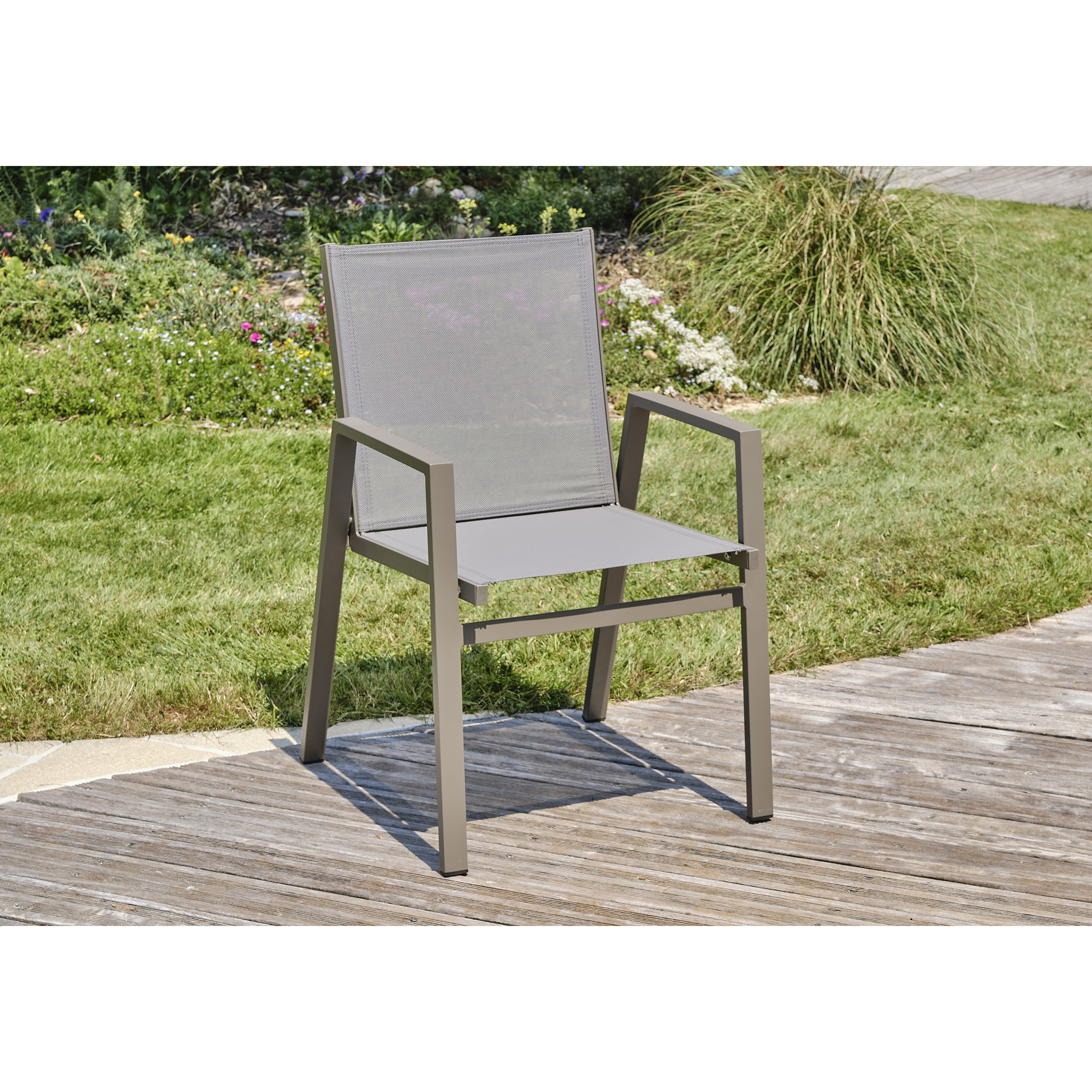 FLORIDE - Lot de 2 fauteuils de jardin empilables en aluminium quartz