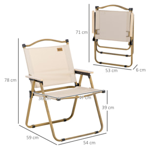 Chaise de plage camping pliante - poignée - structure acier aspect bois oxford beige