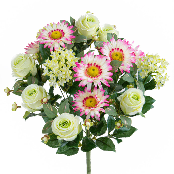 Bouquet Rose/Gerbera Per 16 Fiori - Pezzi 2 - 18X50X16cm - Colore: Verde - Bianchi Dino - Fiori Artificiali