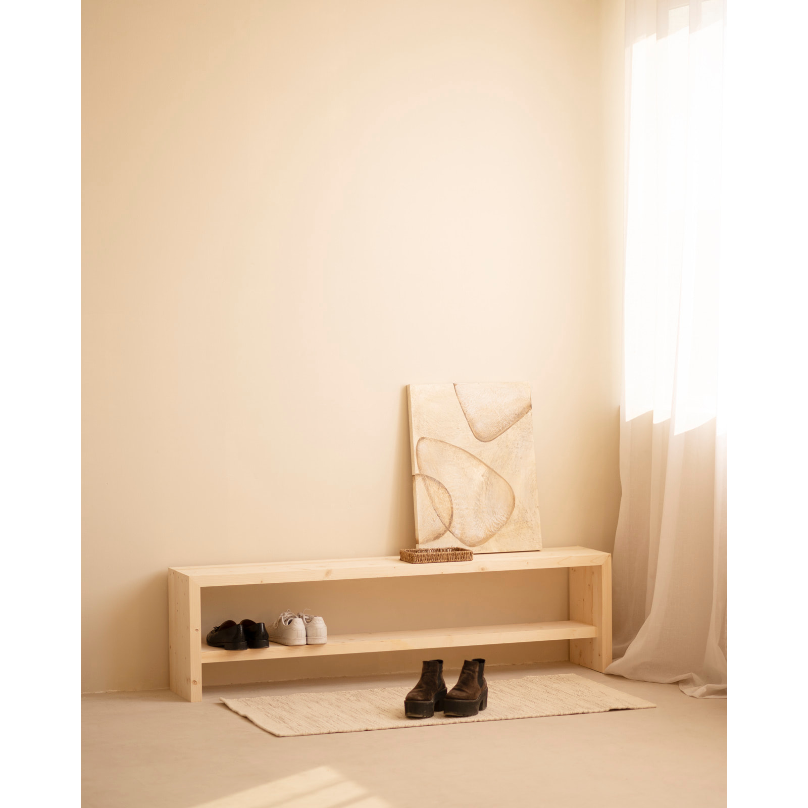 Tableau beige décoratif sur coton avec cadre en bois peint à la main à la peinture à l'huile en différentes tailles