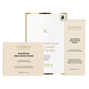 Set de crema reparadora de caracol, sérum de caracol y mascarilla de colágeno.