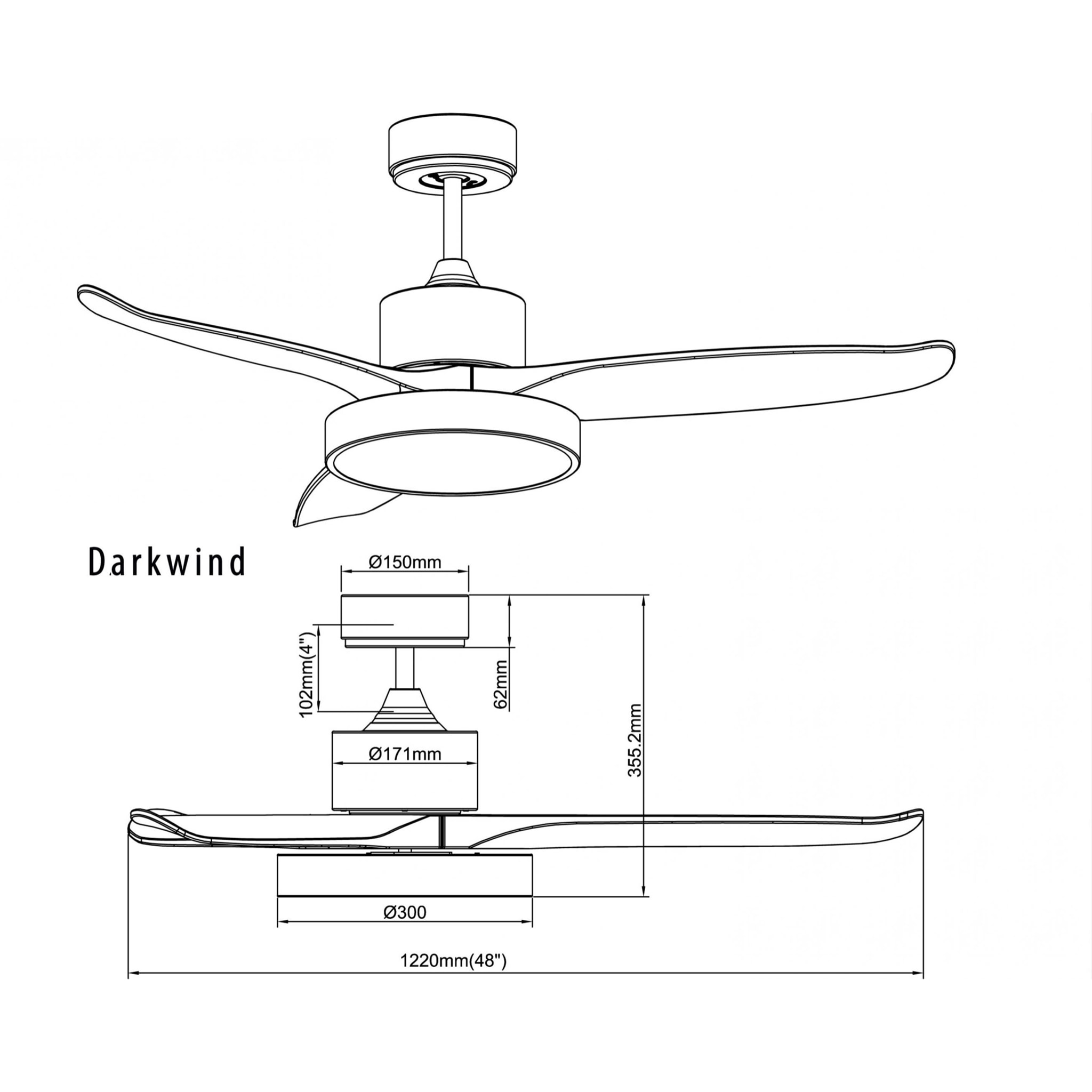 Ventilador de Techo ø122 cm con LED y Wifi Reversible Hypersilence DARKWIND KLASSFAN