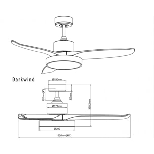 Ventilador de Techo ø122 cm con LED y Wifi Reversible Hypersilence DARKWIND KLASSFAN