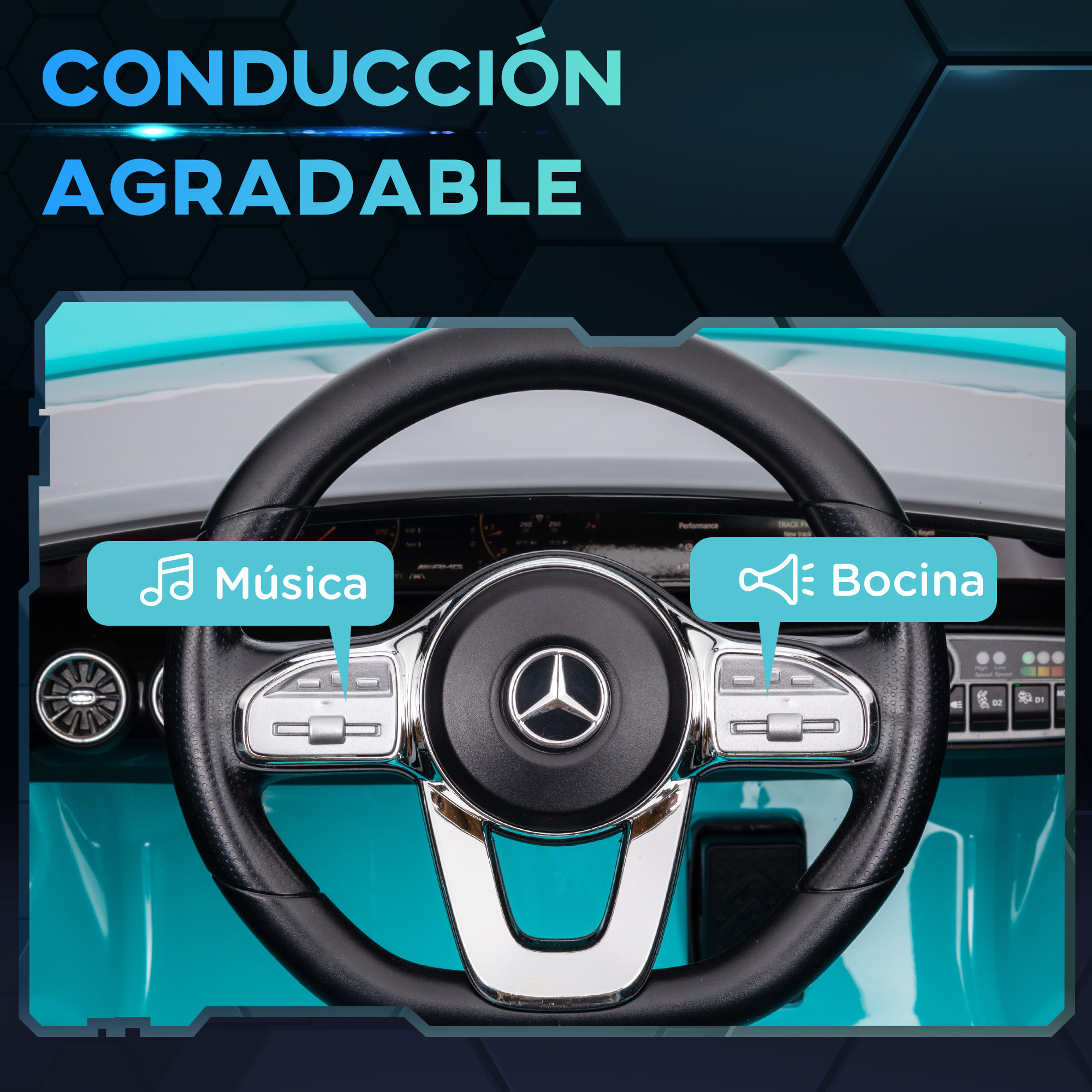 Coche Eléctrico para Niños de +3 Años Mercedes-AMG CLA 45 Carro Eléctrico Infantil con Batería 12V Mando a Distancia Faros LED Bocina Música y Ruedas Auxiliares Azul Claro