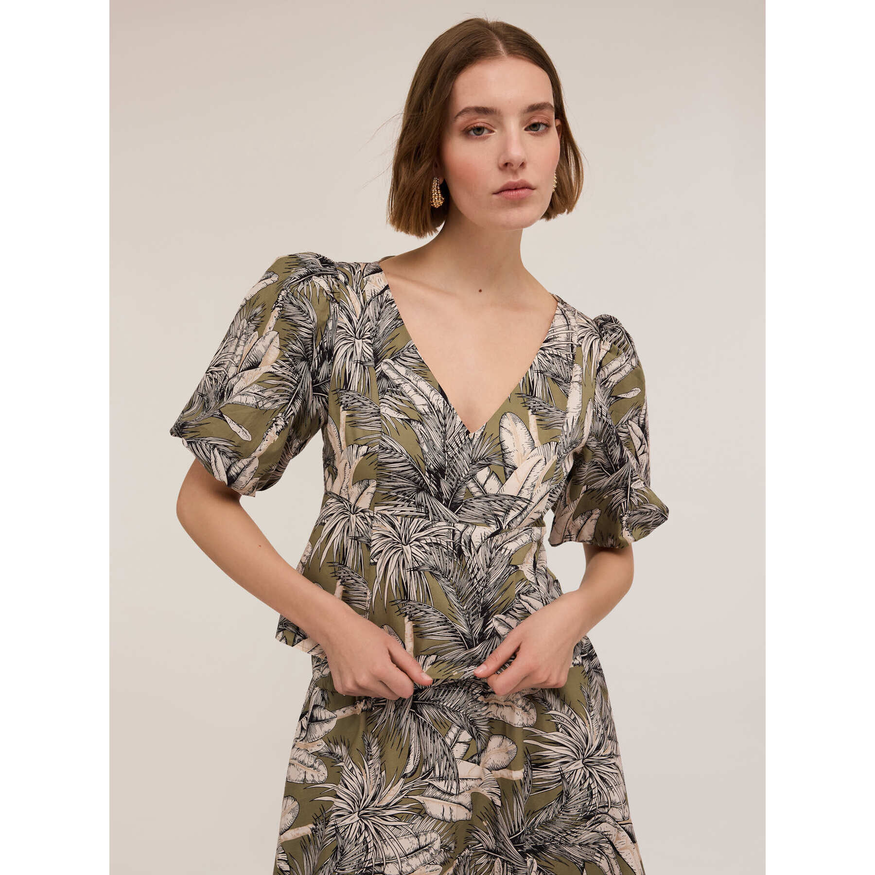 Motivi - Top peplo maniche corte fantasia jungle - Verde militare