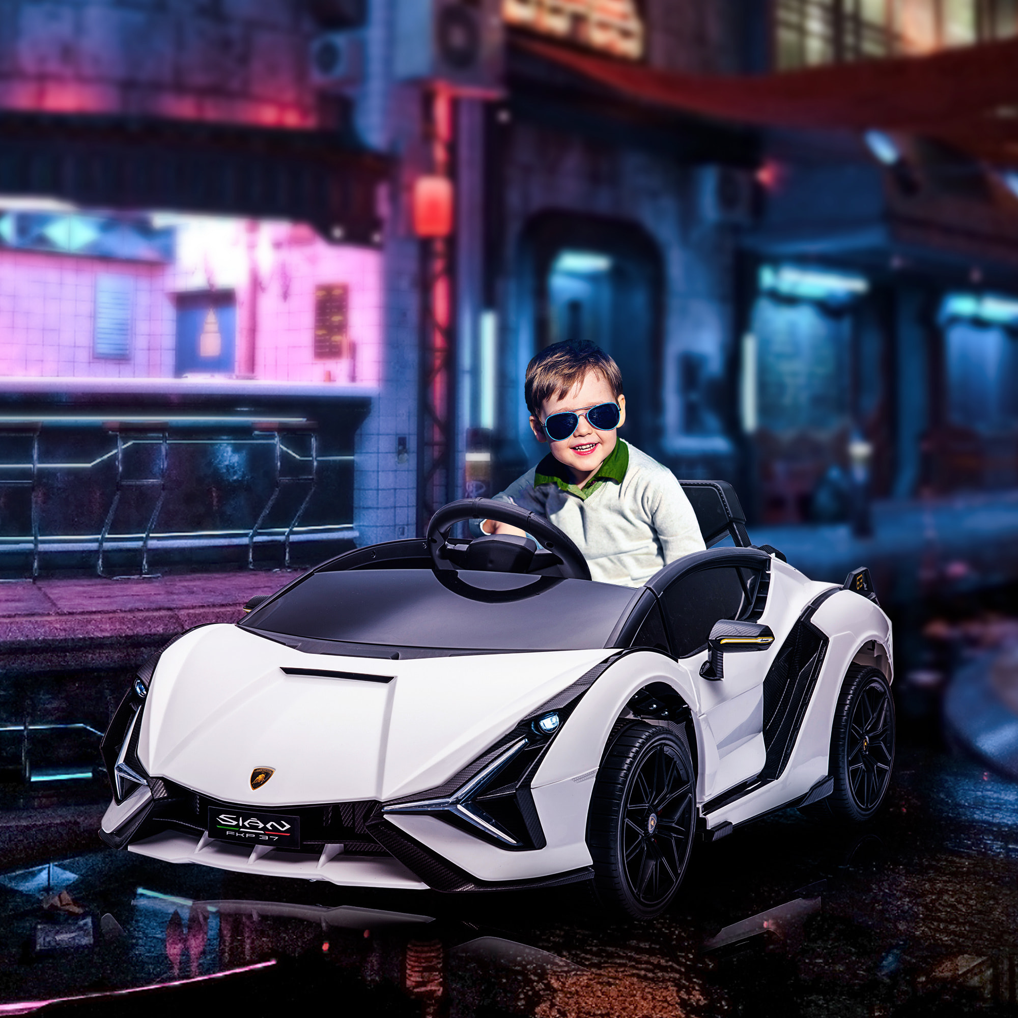 HOMCOM Macchina Elettrica per Bambini 3-5 Anni Lamborghini 12V con Telecomando e Velocità 3-5km/h, Bianco