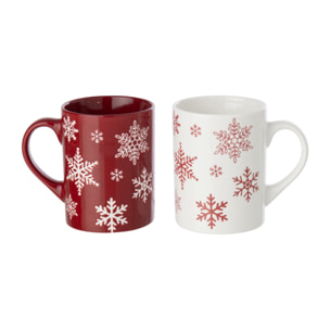 J-Line boîte de 2 mugs flocon de neige - porcelaine - blanc/rouge Noël