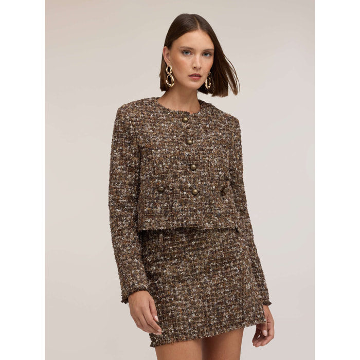 Motivi - Giacca in tweed con bottoni metallici - Marrone