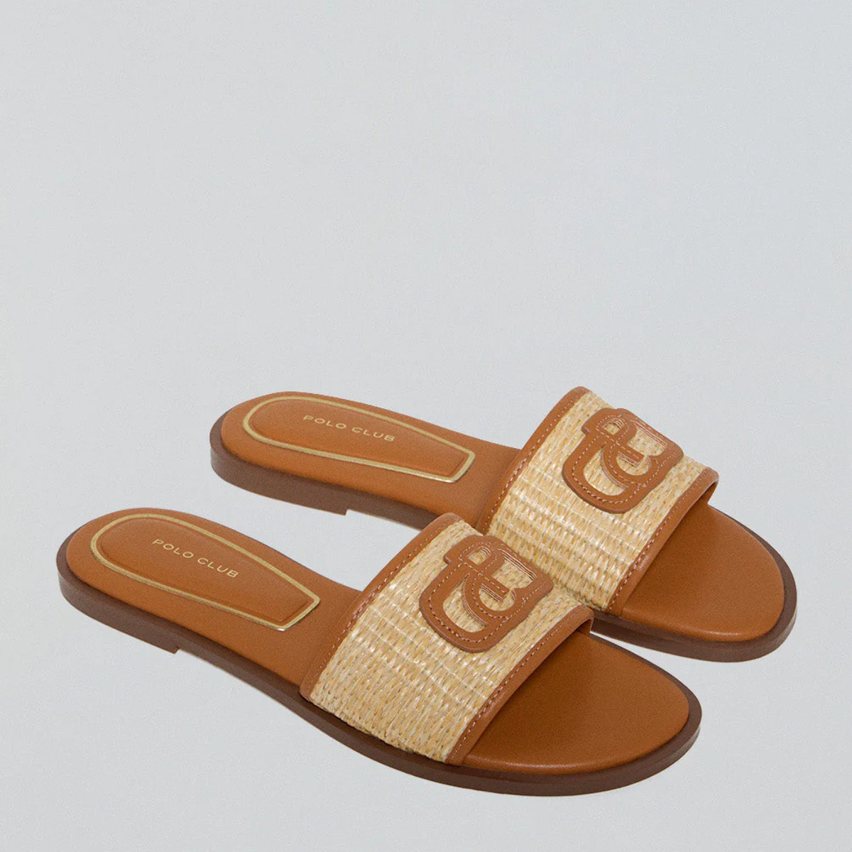 Sandali Greta marroni in rafia con logo PC