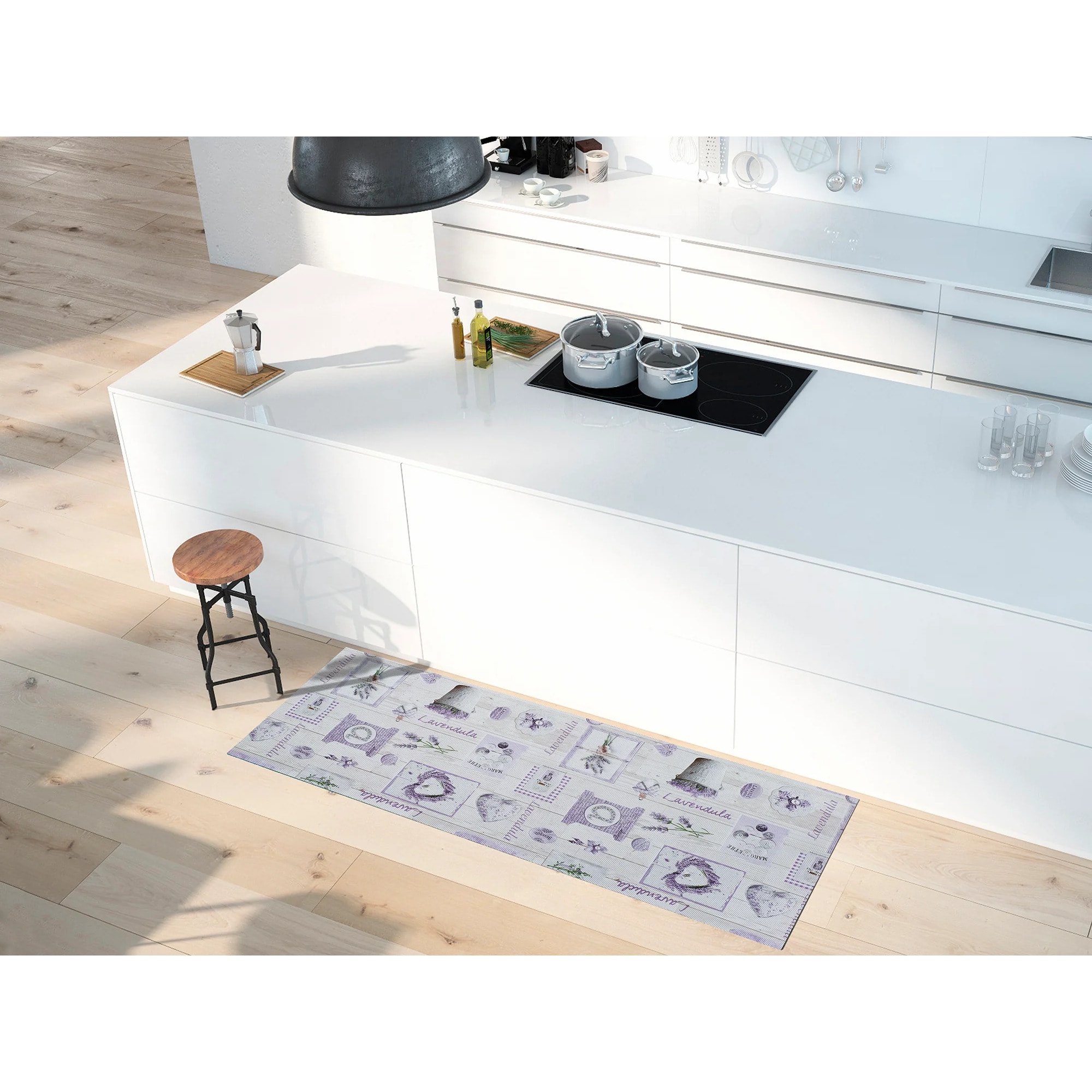 SALLY Alfombra vinílica de cocina dibujos de plantas en lila, varias medidas disponibles.