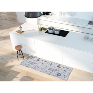 SALLY Alfombra vinílica de cocina dibujos de plantas en lila, varias medidas disponibles.