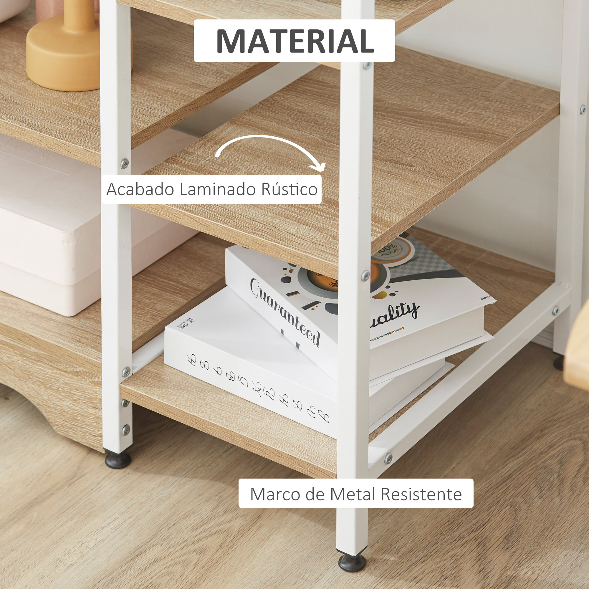 HOMCOM Estante de Cocina Estantería para Microondas Horno Multiusos con 7 Estantes de Almacenamiento para Utensilios Libros Plantas 90x40x95 cm Madera Natural