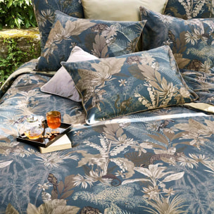 Housse de couette satin de coton imprimé bleu marron Rainforest bleu dore