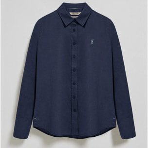 Camicia blu marino in lino e cotone regular fit con ricamo Rigby Go