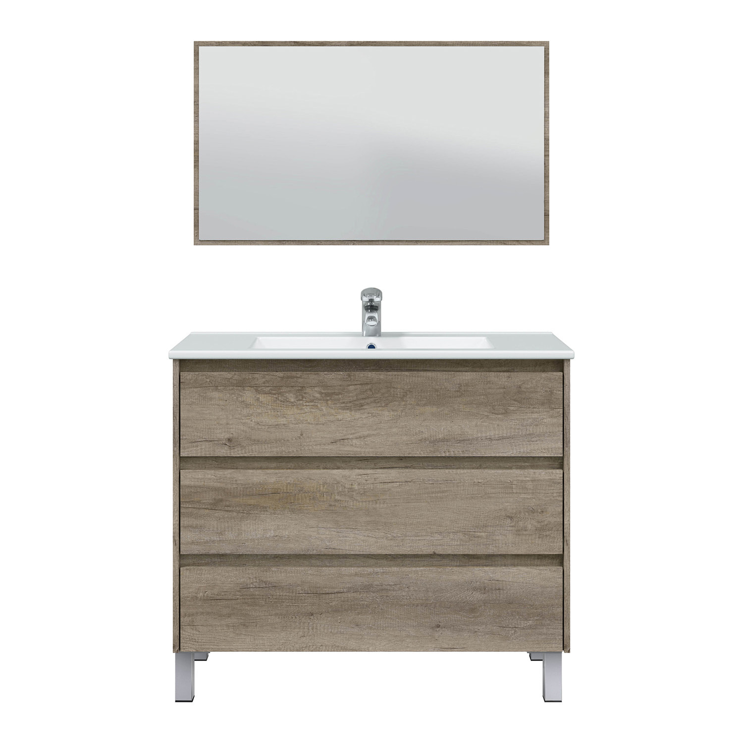 Mueble baño devin 3c 100cm color nordik con espejo, sin lavabo