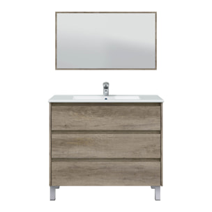 Mueble baño devin 3c 100cm color nordik con espejo, sin lavabo