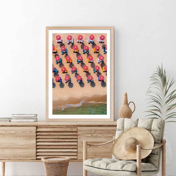 Poster cherry sun Affiche + cadre en bois - Chêne