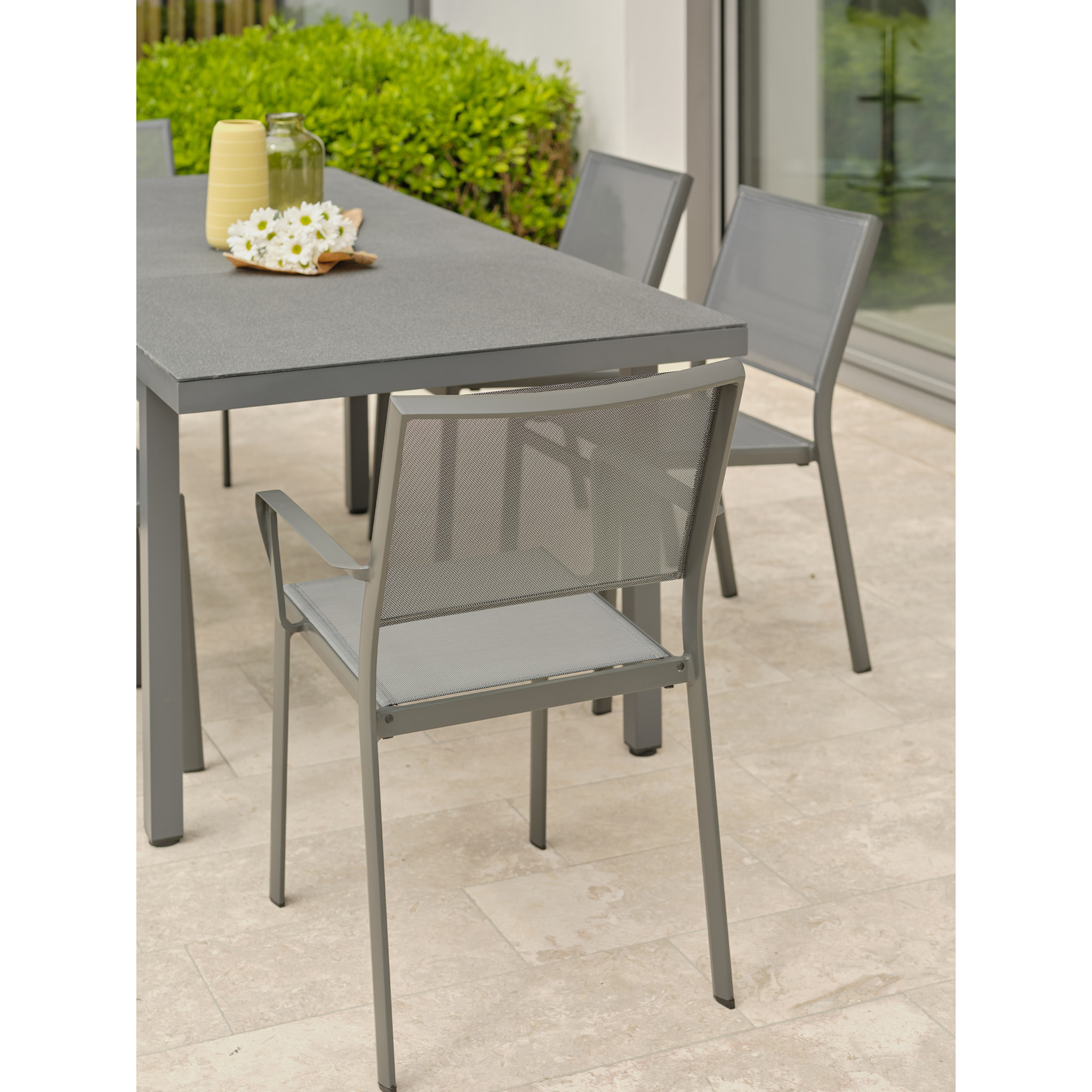 DANIA - Ensemble repas de jardin 6 places en aluminium gris anthracite
