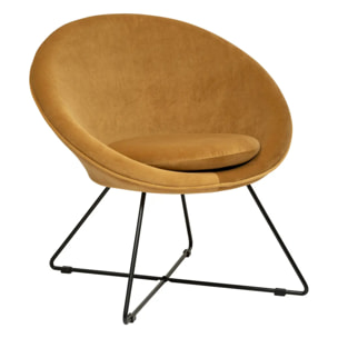 Fauteuil "Evan" en velours jaune ocre