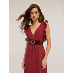 Motivi - Vestido largo con borde plisado - Burgundy