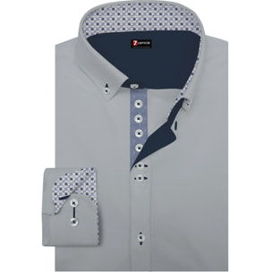 Camicia Uomo 1 Bottoni Button Down Slim Popeline Stretch Unito Grigio