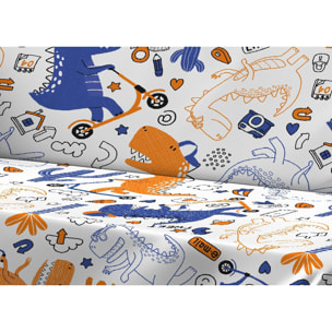 Telo Arredo Copritutto Grand Foulard Copridivano Copriletto 100% Cotone Disegno Dino