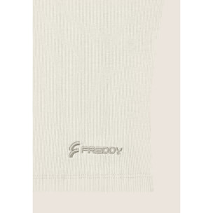 Top a costine stretch con scollo asimmetrico