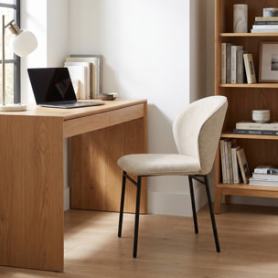 Lot de 2 chaises grand confort dossier enveloppant piètement acier noir revêtement tissu aspect lin beige