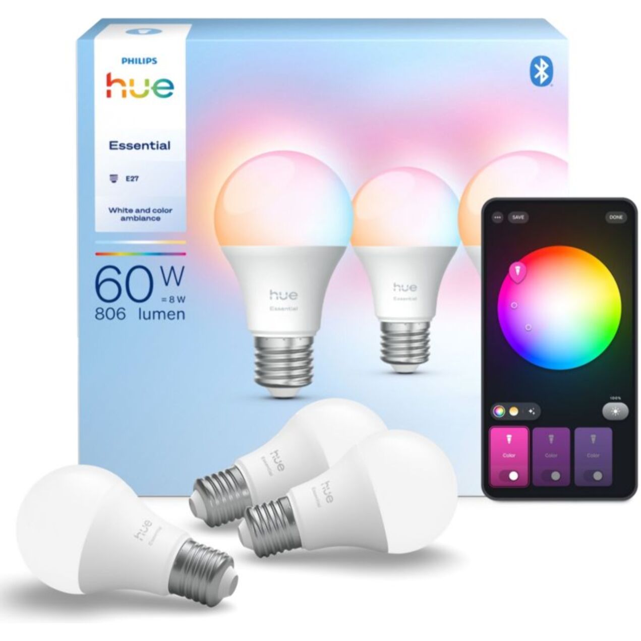 Pack PHILIPS HUE Essential- 3/E27 White&Color Ambiance