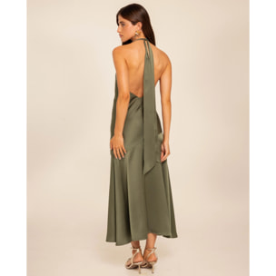 Vestido midi con escote halter y lazada
