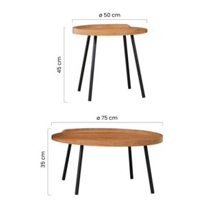 Set 2 tavolini rovere naturale con top in MDF e gambe nere in metallo - Zach