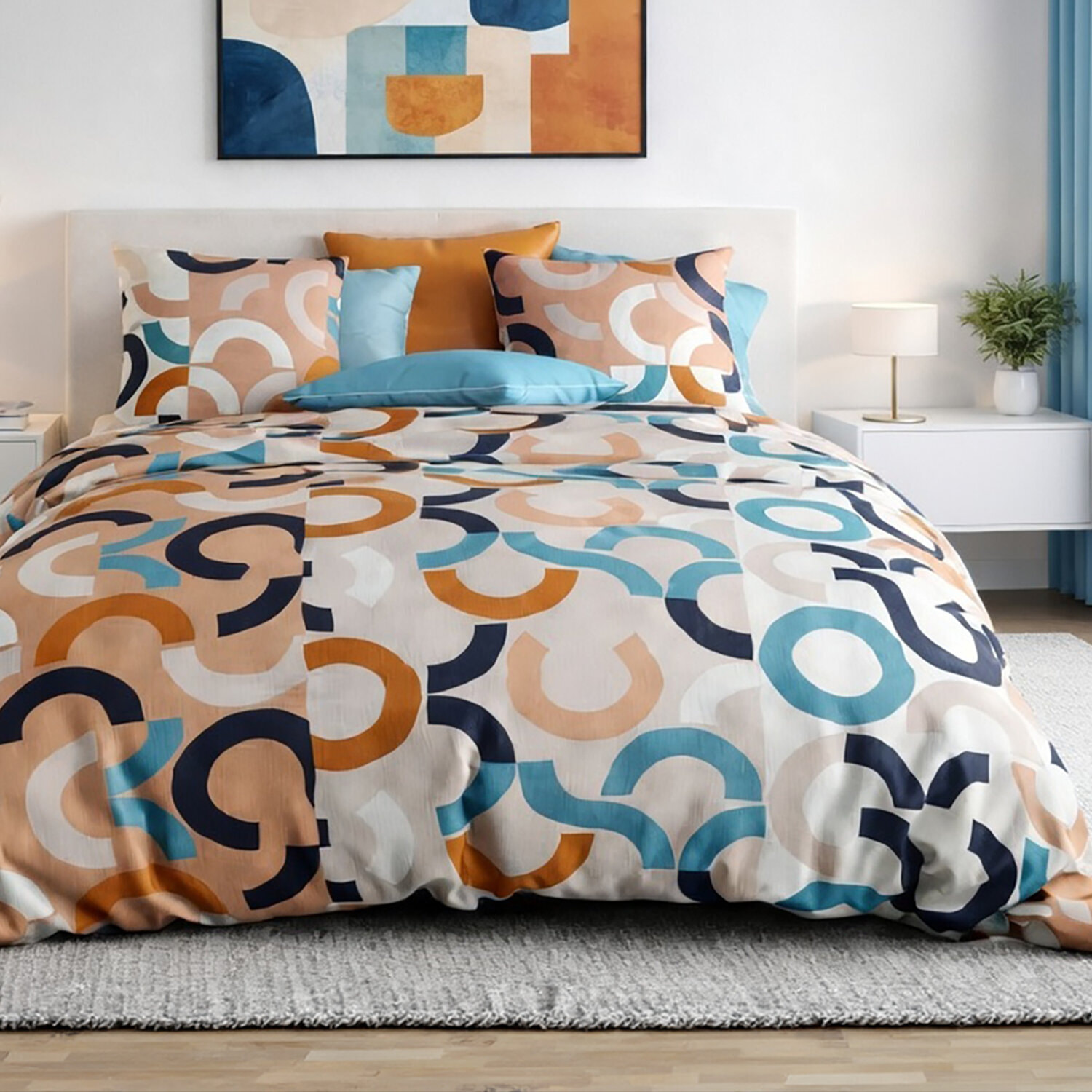 Parure housse de couette imprimé 100% coton - igor - bleu