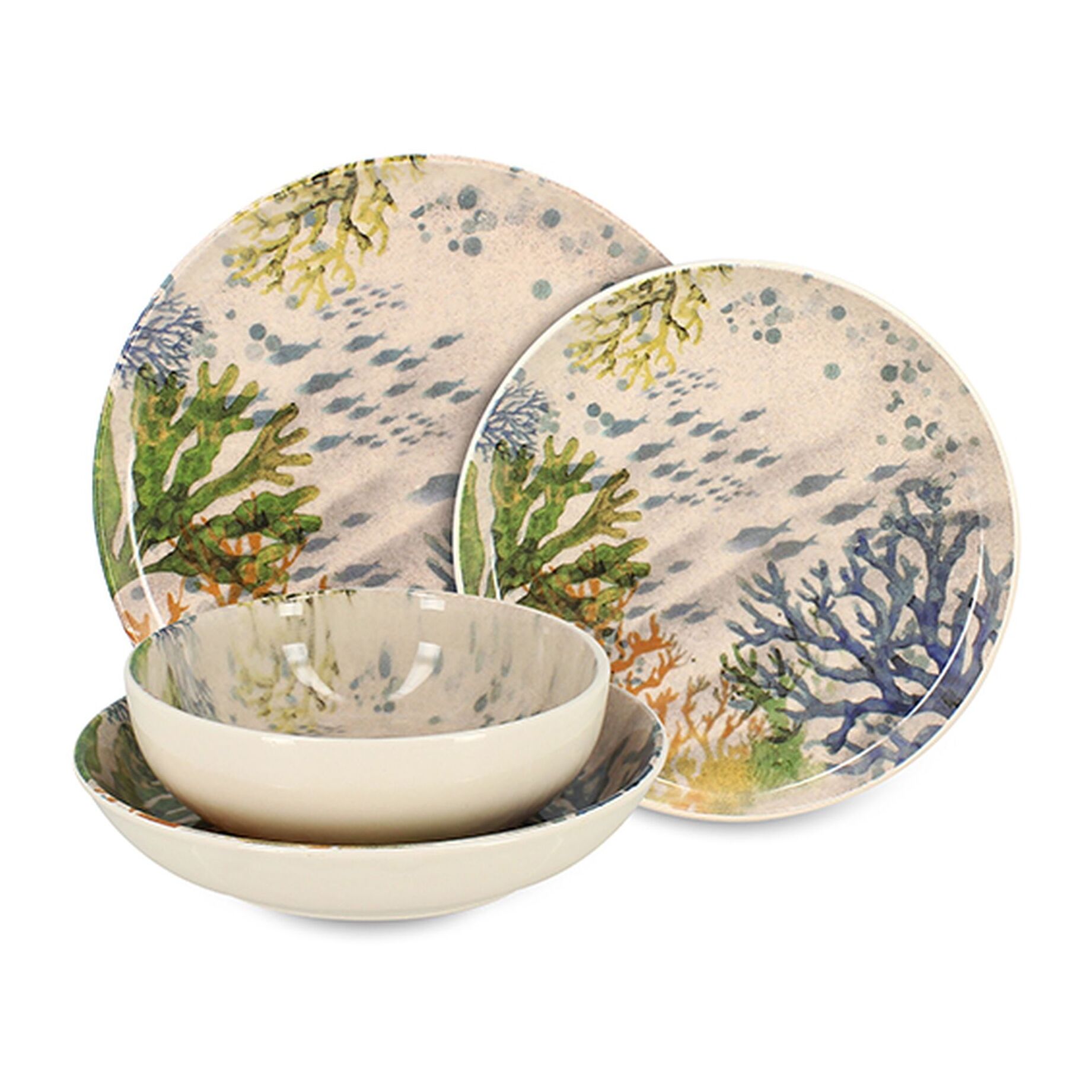 Service de table 48 pièces en grès motif aquatique CORFOU