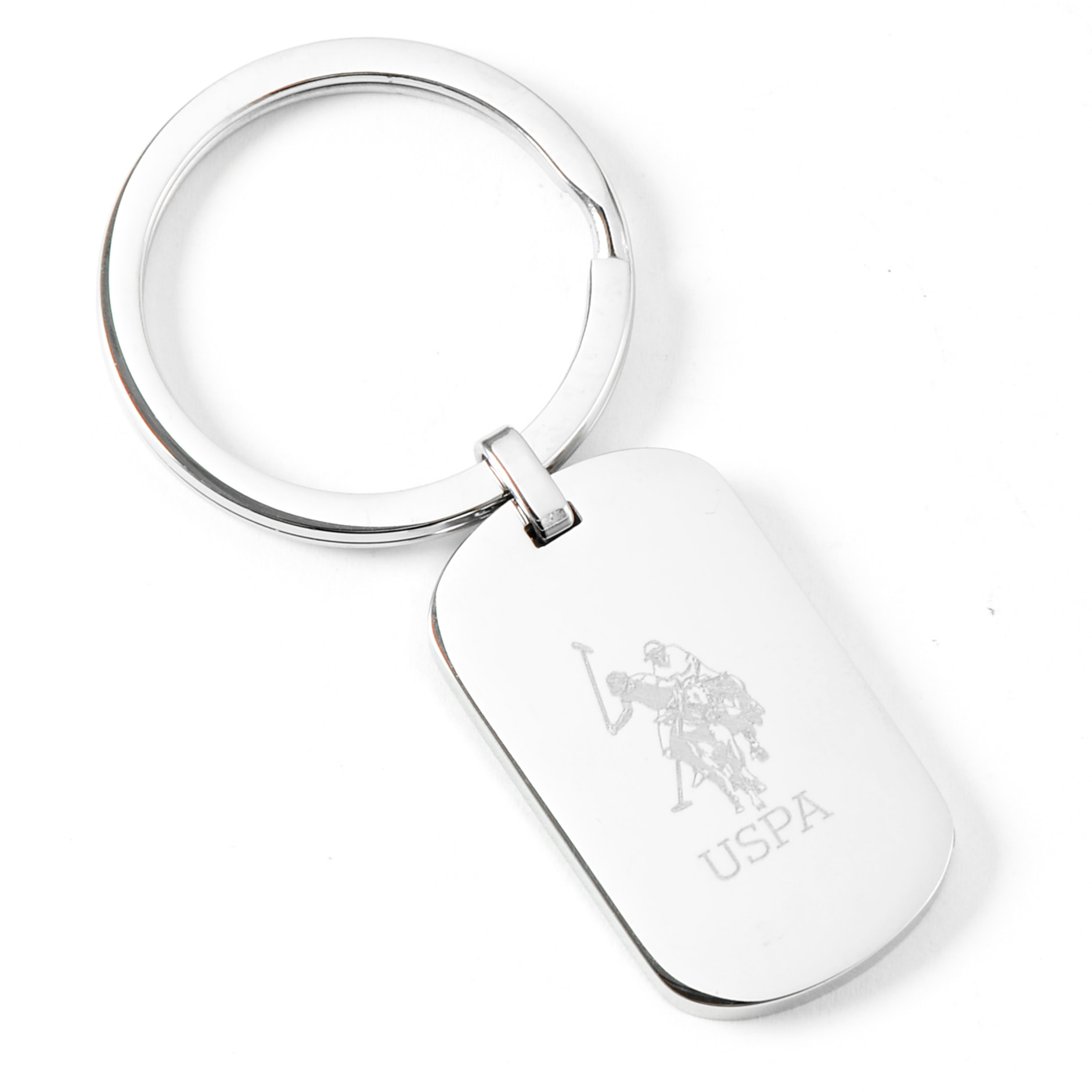 Portachiavi U.S. Polo Assn. In acciaio con pelle e logo
