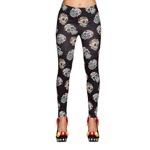 Leggings Halloween Day Of The Dead Taglia Unica Aderente Donna