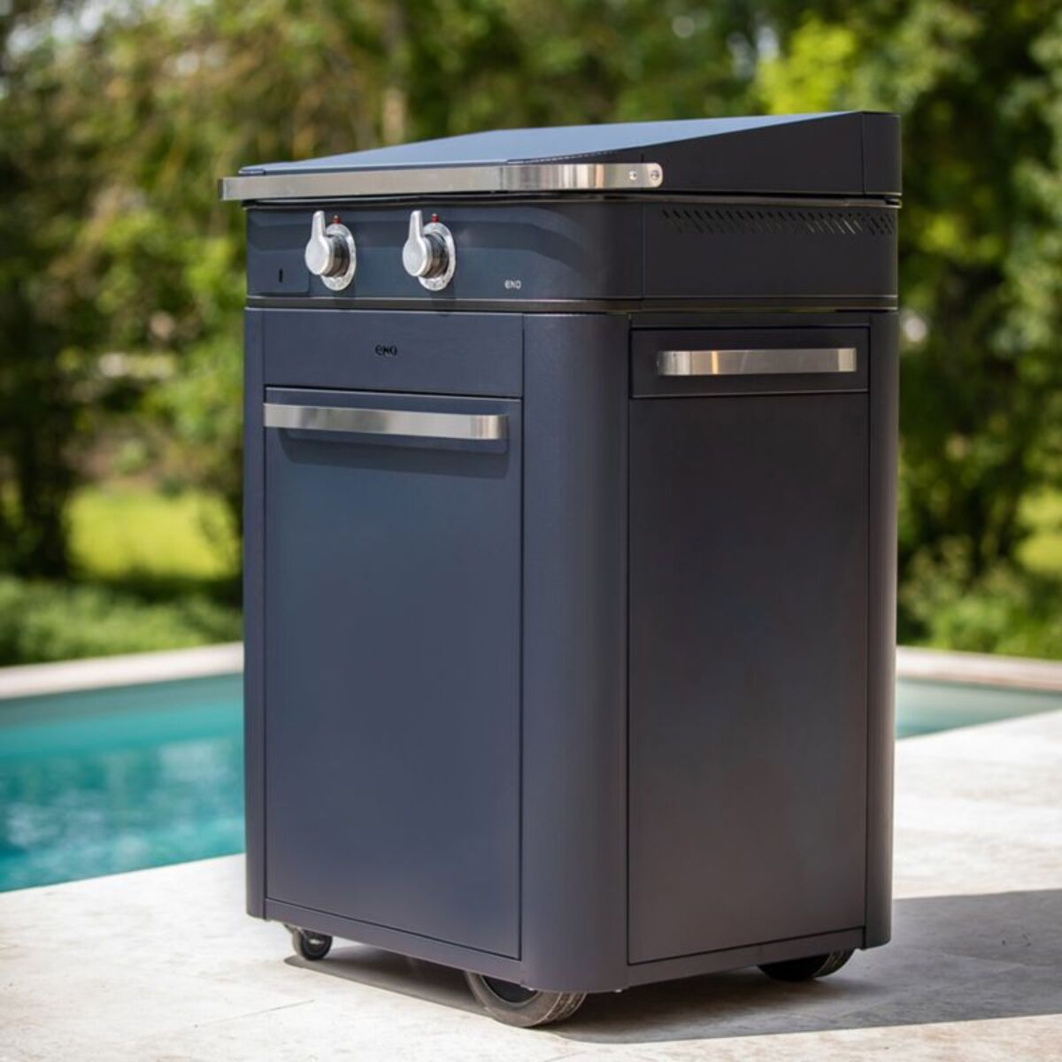 Plancha gaz ENO Enosign 65 bleu navy sur chariot, 56x40 cm