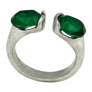 Anillo doble cristal abierto alianza plata 10µ cristal Sw esmeralda