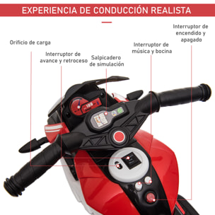 Moto Eléctrica Infantil +3 Años con Batería 6V Música Bocina Faros Negro Rojo