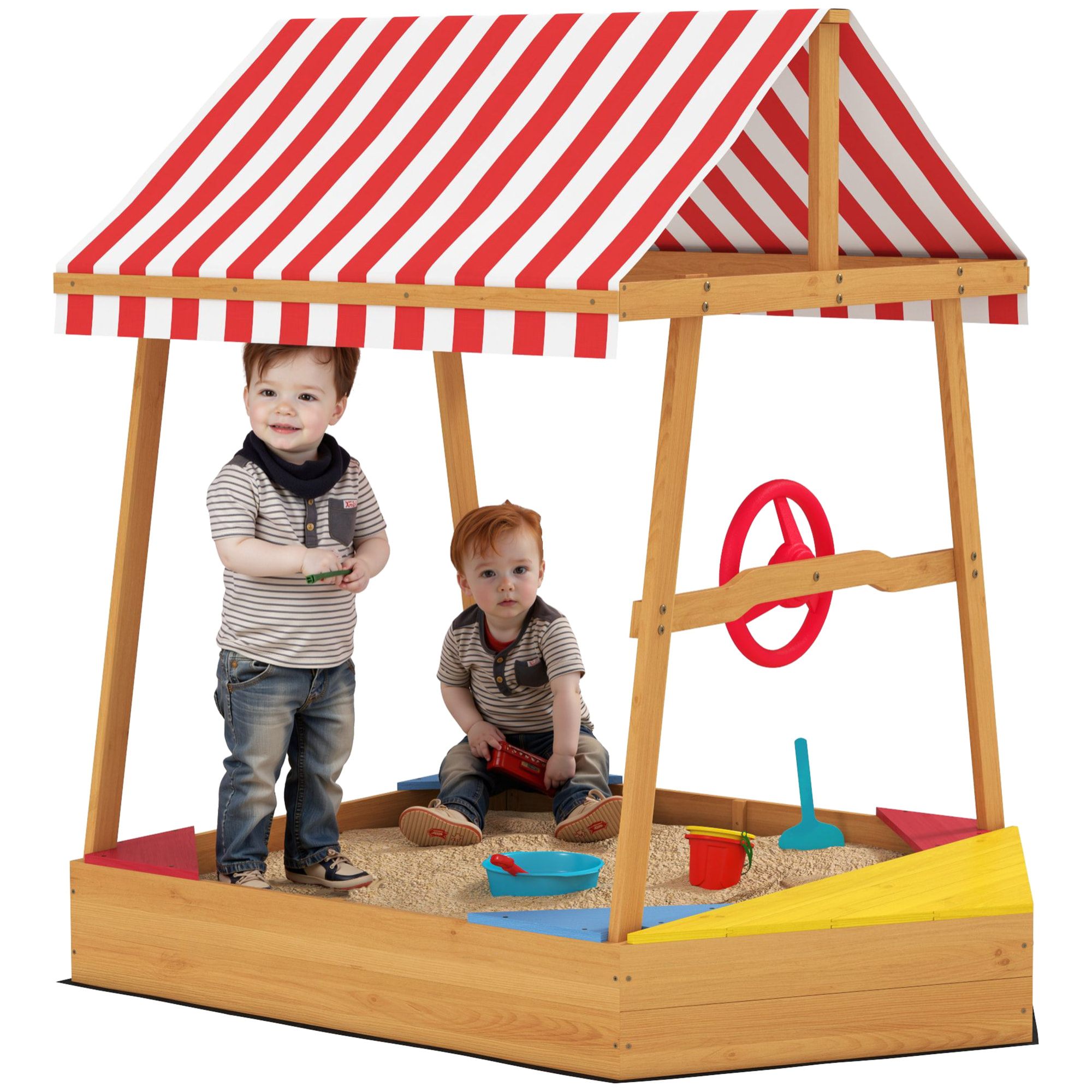 Arenero para Niños de +3 Años Arenero Infantil en Forma de Barco con Toldo y Asientos Arenero para Exterior 133x101x141 cm Natural