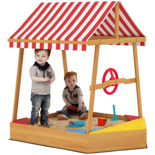 Arenero para Niños de +3 Años Arenero Infantil en Forma de Barco con Toldo y Asientos Arenero para Exterior 133x101x141 cm Natural