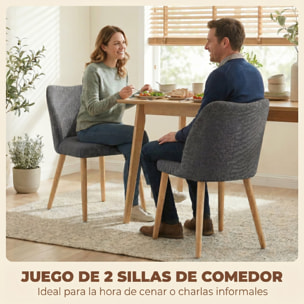 Pack de 2 Sillas de Comedor, Sillas de Cocina Nórdicas, Tapizadas de Lino, Respaldo Curvo, Asiento Acolchado, Patas de Madera, Gris Claro