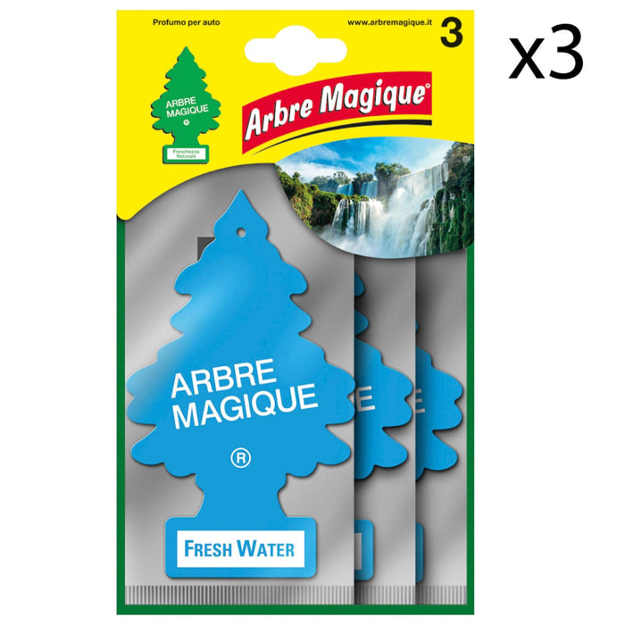 3x Arbre Magique Classic Profumatore Solido per Auto Fragranza Fresh Water