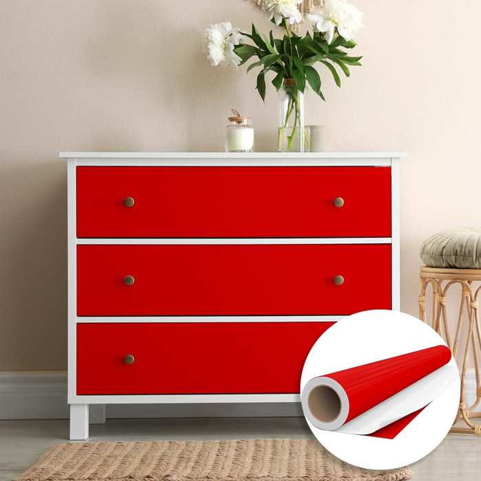 Rouleau adhésif décoratif Vinyle au Mètre - Rouge tomate - Sticker Lavable Imperméable Mur Cuisine Meubles