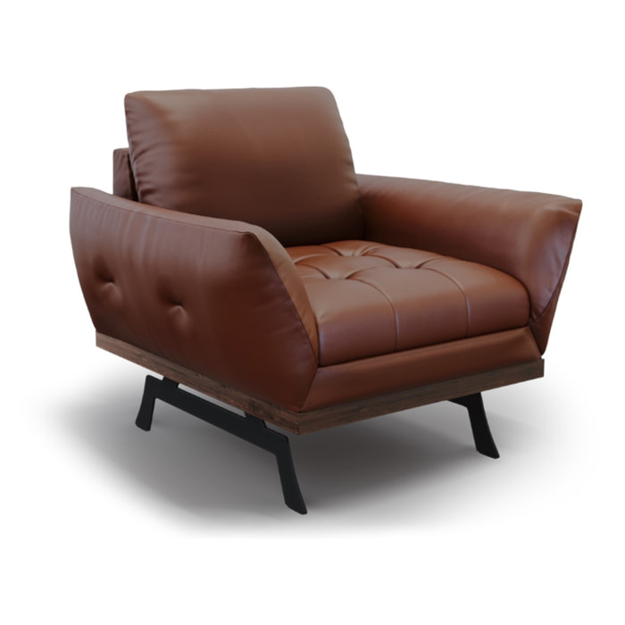 Fauteuil "Olivier" en cuir véritable marron
