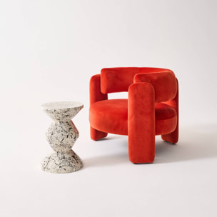 Table d'appoint. bout de canapé. table de chevet acier émaillé. motif moucheté noir Ø33 x H 47cm - Zina