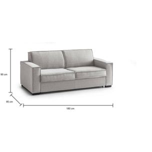 Divano letto 2 posti Alano, Sofà Soggiorno apertura girevole, Tessuto imbottito, Braccioli standard, 100% Made in Italy, Cm 180x95h90, Grigio