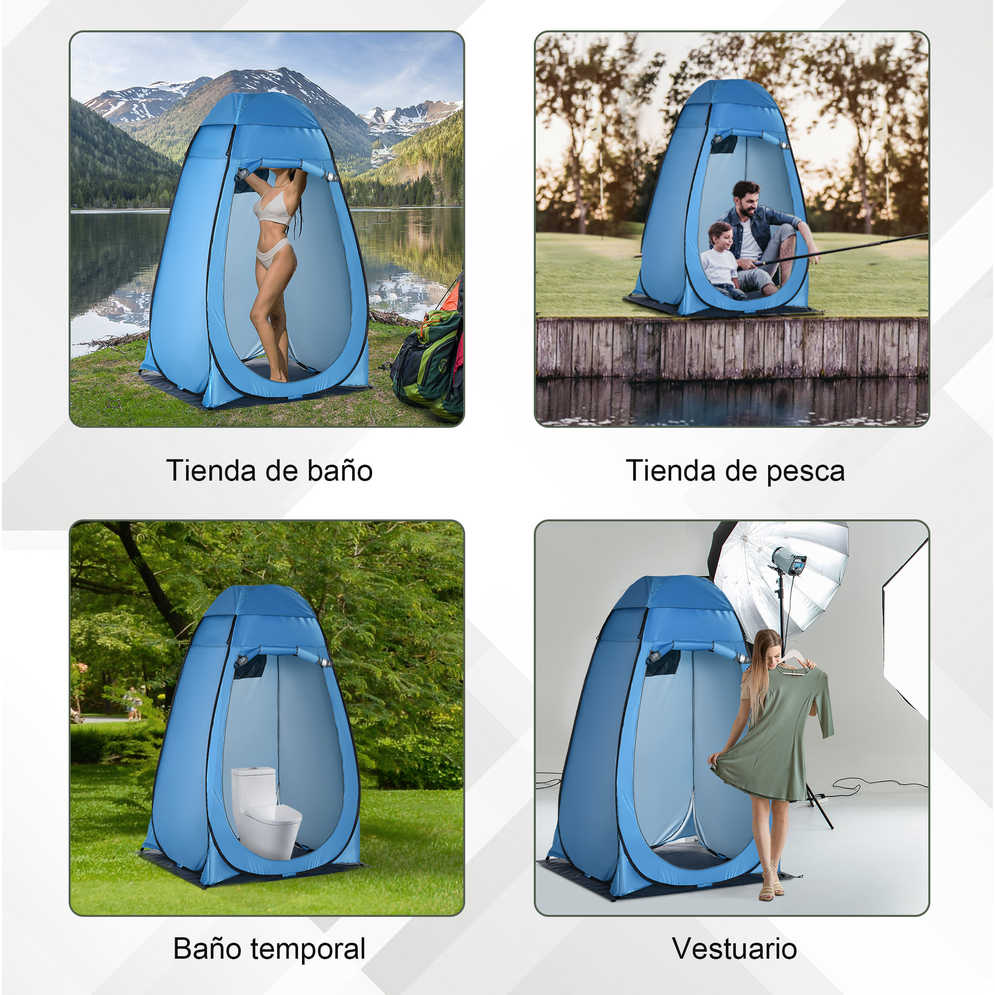 Tienda de Ducha Instantánea Tienda de Privacidad Portátil con 1 Gancho Bolsillo Bolsa de Transporte y UV 20+ para Baño Vestuario Cambiador Inodoro 126x124x189 cm Azul